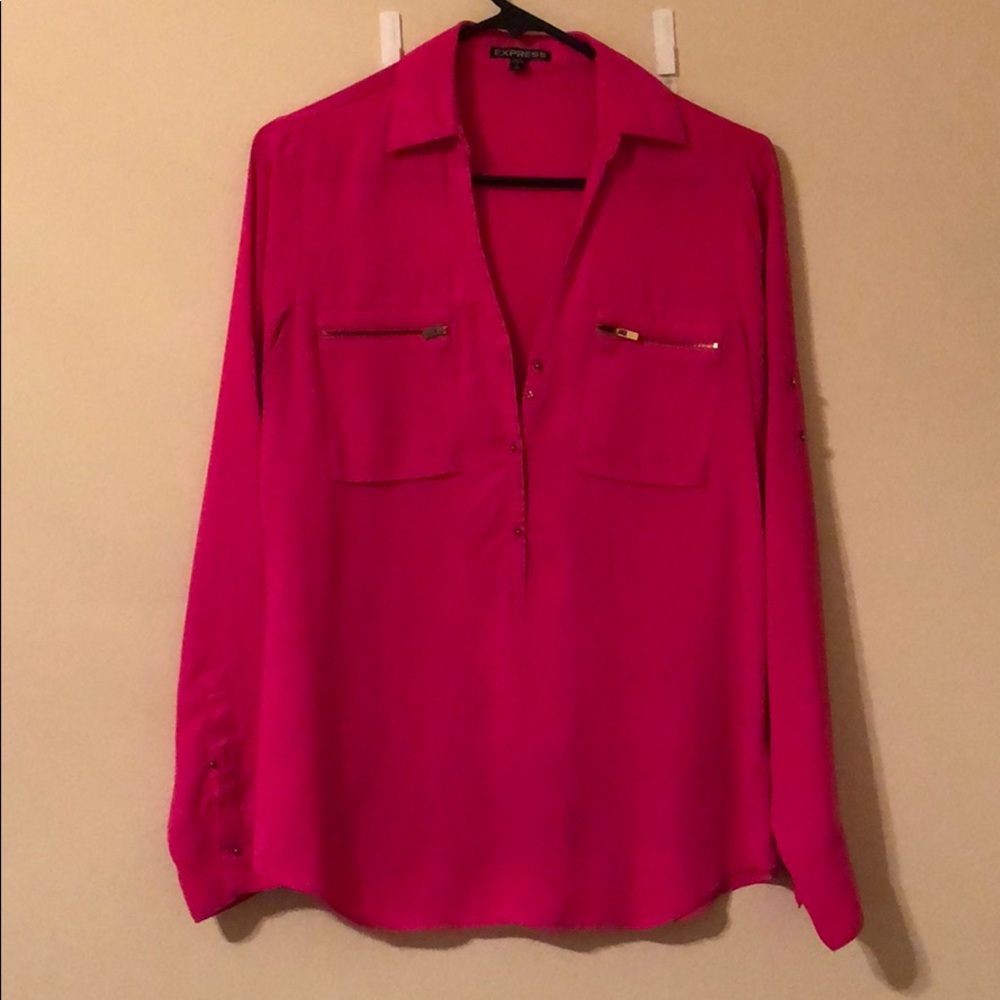 Express neon pink long sleeve blouse